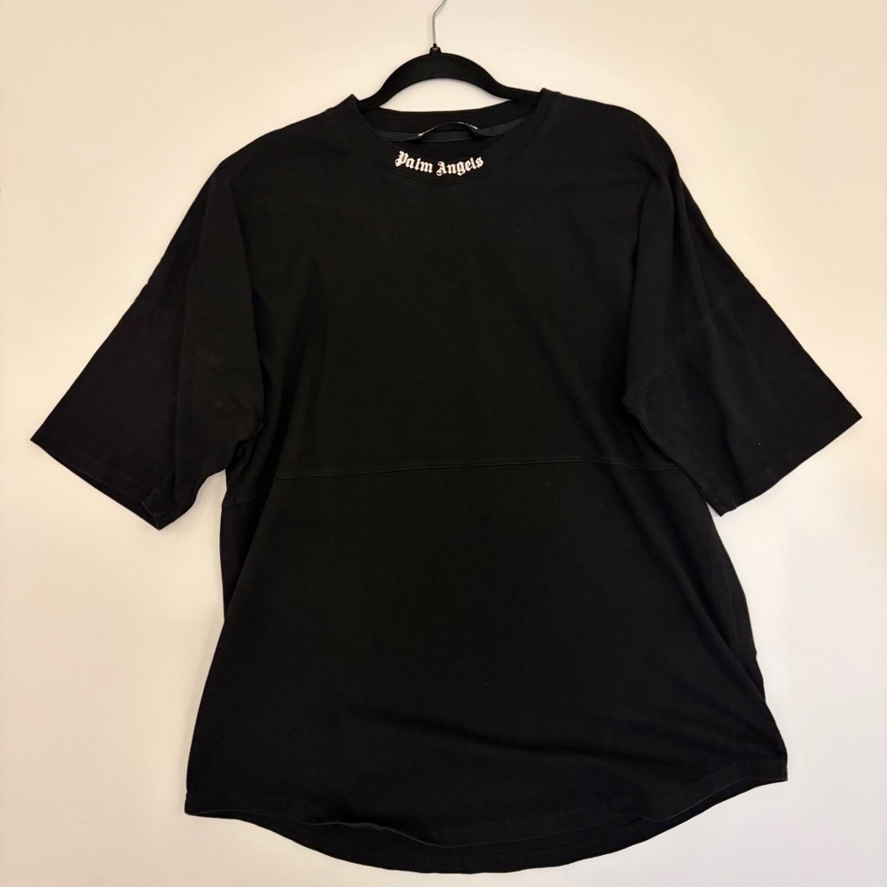 Large Palm Angels Classic Neck Logo T-Shirt with Back Palm Angels Curved Logo
